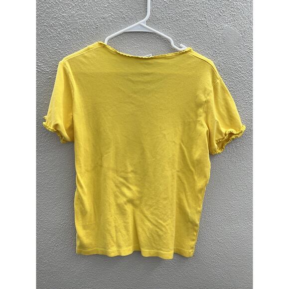 Basic Editions Womens Shirt Size Medium Yellow Solid Short Sleeve V-Neck - Picture 7 of 10
